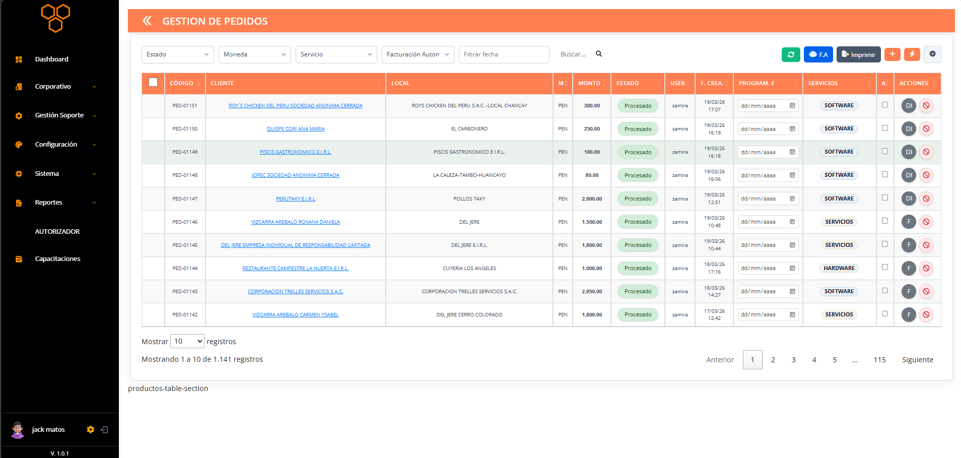 Sistema CRM Empresarial pantalla 2